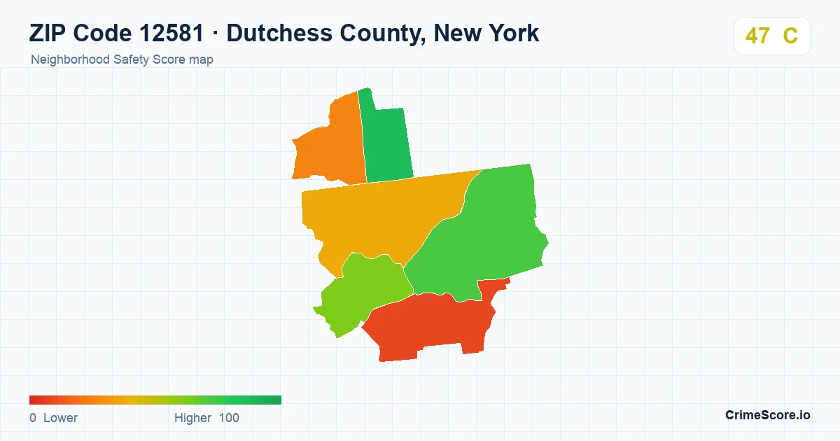 ZIP Code 12581 in Dutchess County, New York neighborhood Safety Score map