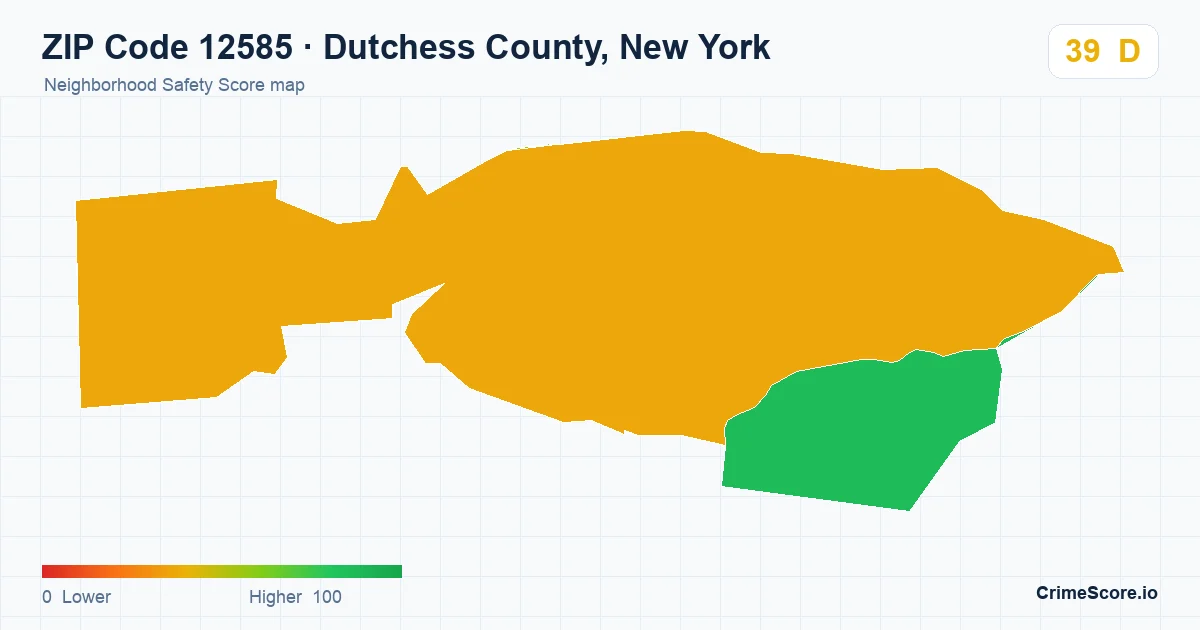 ZIP Code 12585 in Dutchess County, New York neighborhood Safety Score map
