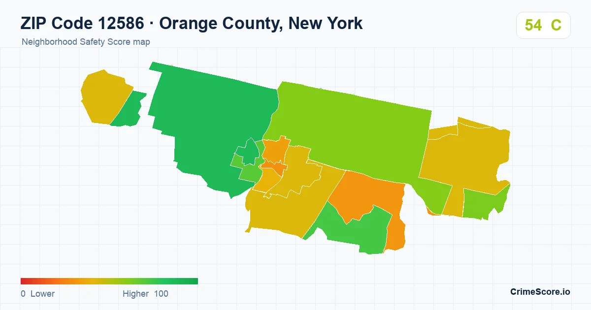 ZIP Code 12586 in Orange County, New York neighborhood Safety Score map