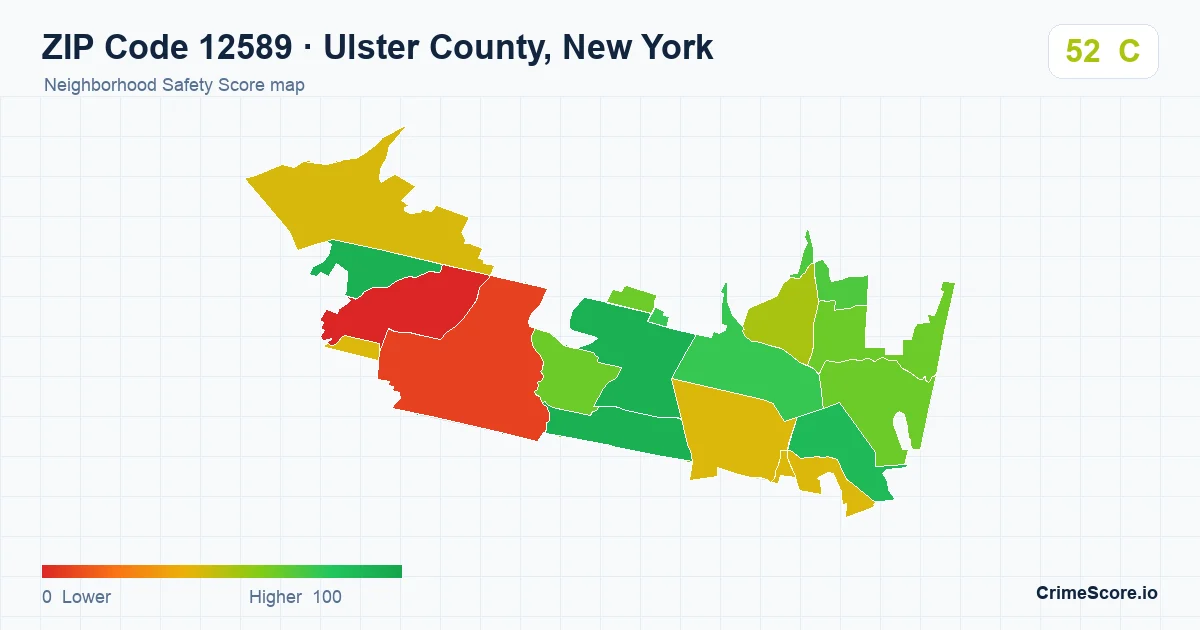 ZIP Code 12589 in Ulster County, New York neighborhood Safety Score map