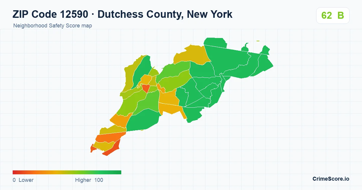 ZIP Code 12590 in Dutchess County, New York neighborhood Safety Score map
