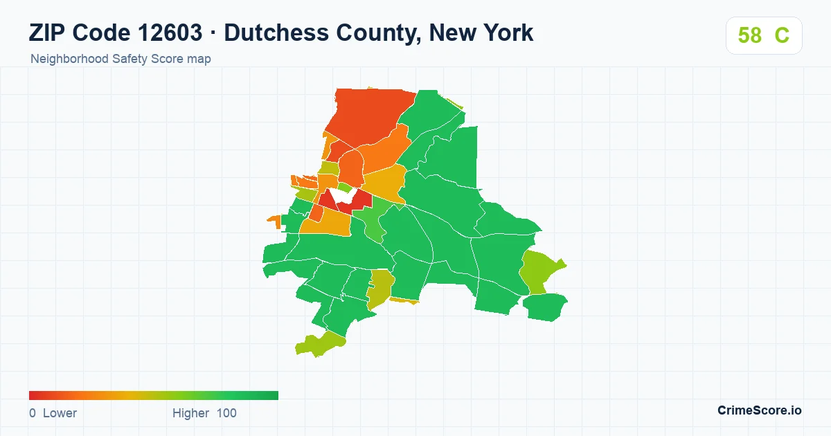 ZIP Code 12603 in Dutchess County, New York neighborhood Safety Score map