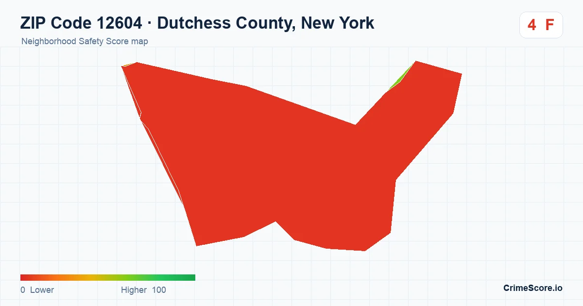 ZIP Code 12604 in Dutchess County, New York neighborhood Safety Score map