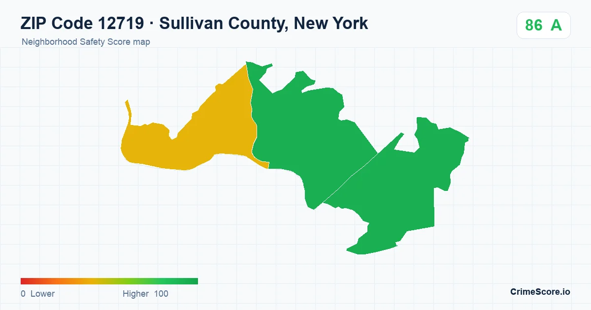 ZIP Code 12719 in Sullivan County, New York neighborhood Safety Score map