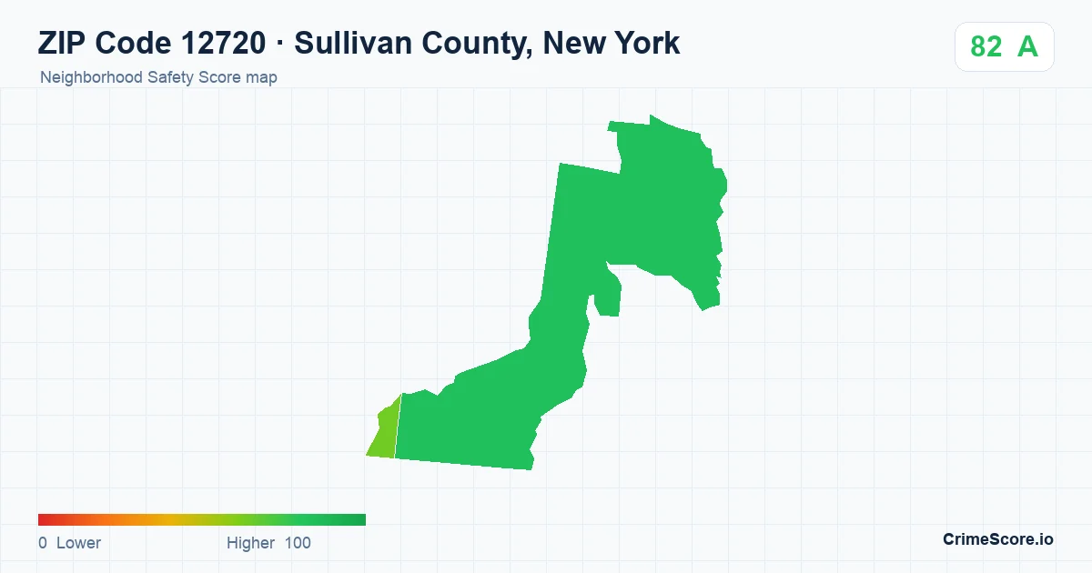 ZIP Code 12720 in Sullivan County, New York neighborhood Safety Score map