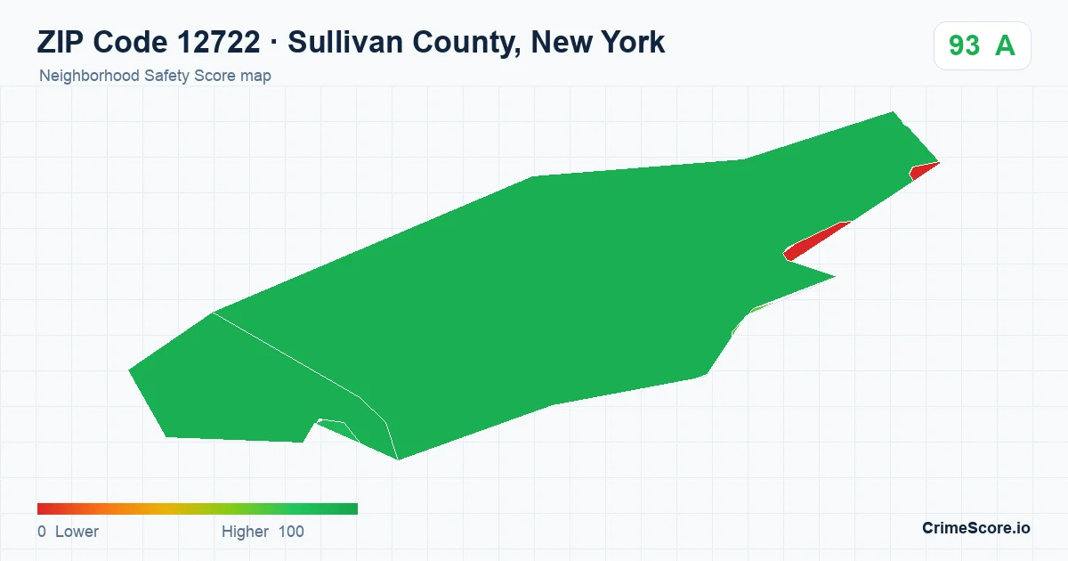 ZIP Code 12722 in Sullivan County, New York neighborhood Safety Score map
