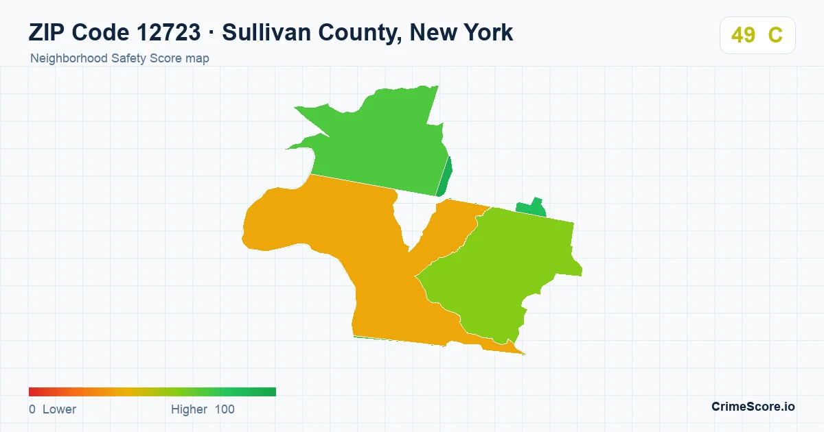 ZIP Code 12723 in Sullivan County, New York neighborhood Safety Score map