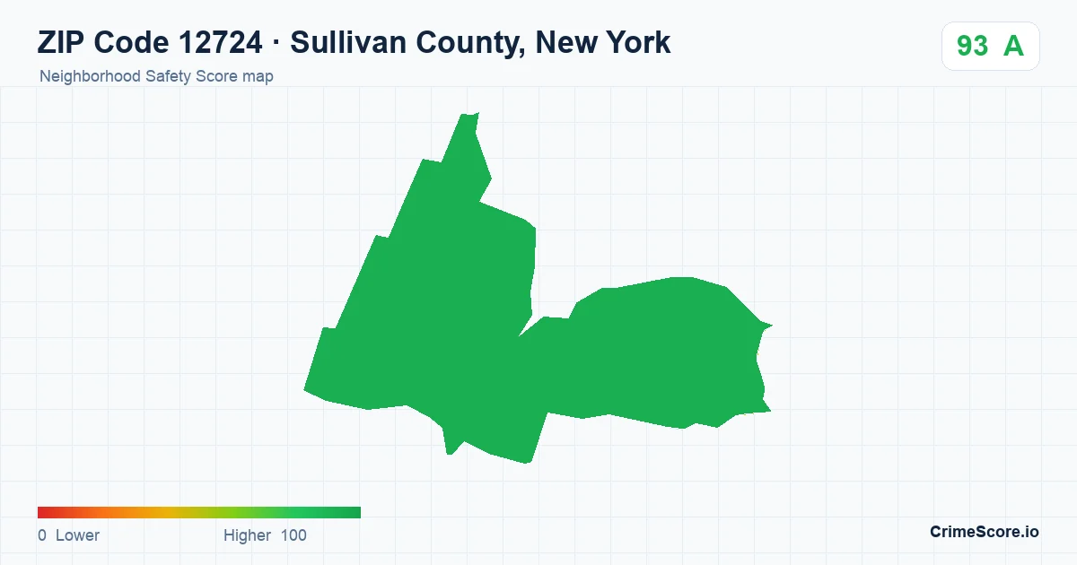 ZIP Code 12724 in Sullivan County, New York neighborhood Safety Score map