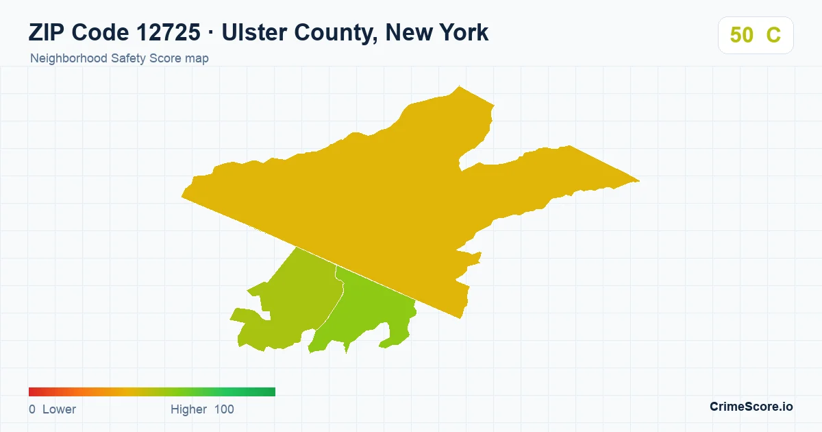 ZIP Code 12725 in Ulster County, New York neighborhood Safety Score map