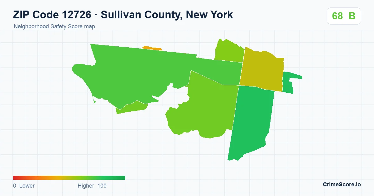 ZIP Code 12726 in Sullivan County, New York neighborhood Safety Score map