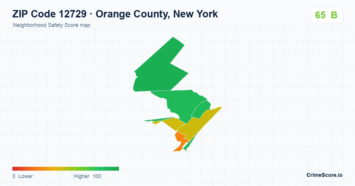 ZIP Code 12729 in Orange County, New York neighborhood Safety Score map