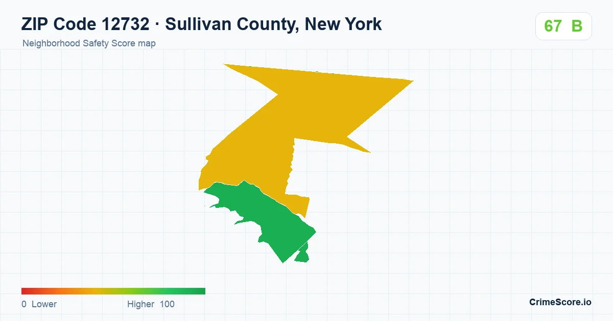 ZIP Code 12732 in Sullivan County, New York neighborhood Safety Score map
