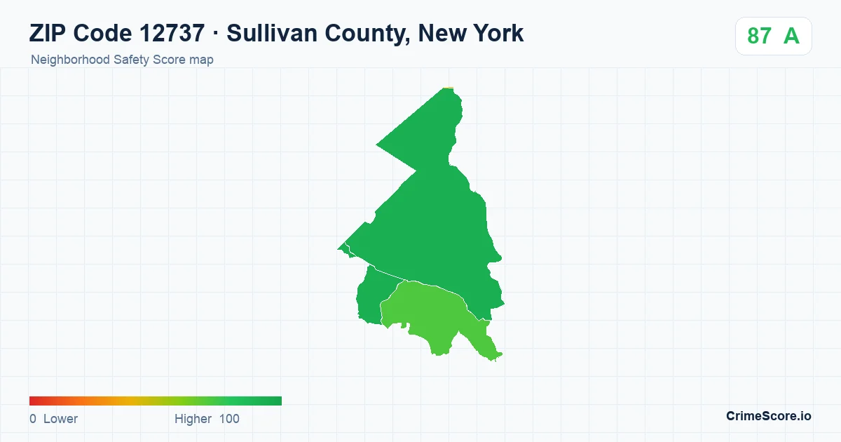ZIP Code 12737 in Sullivan County, New York neighborhood Safety Score map