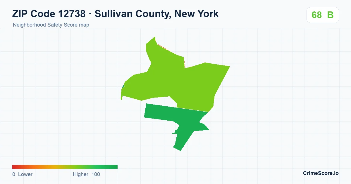 ZIP Code 12738 in Sullivan County, New York neighborhood Safety Score map