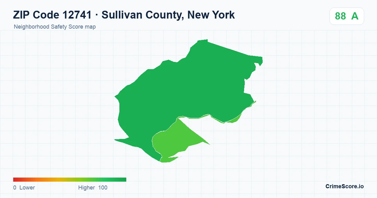 ZIP Code 12741 in Sullivan County, New York neighborhood Safety Score map
