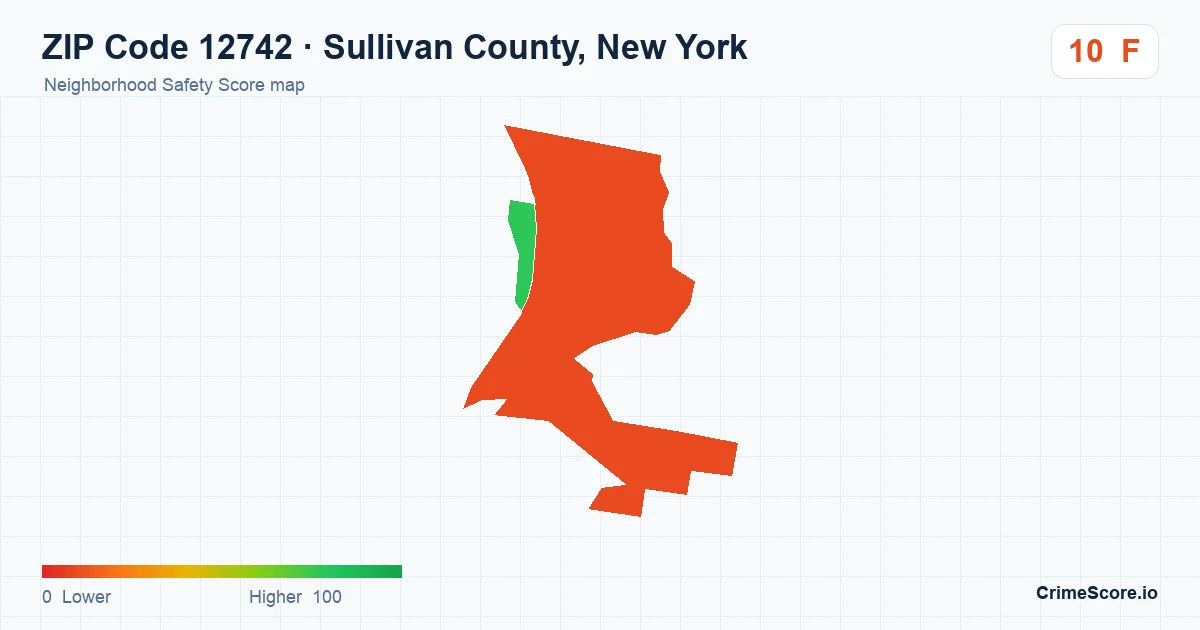 ZIP Code 12742 in Sullivan County, New York neighborhood Safety Score map