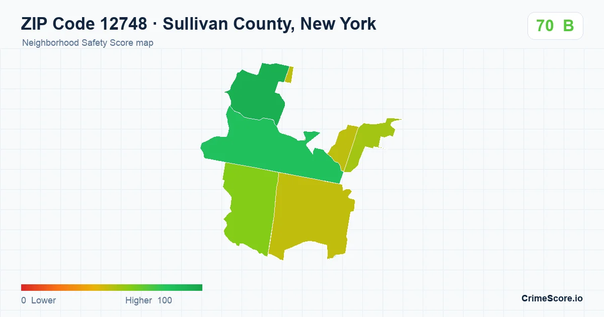 ZIP Code 12748 in Sullivan County, New York neighborhood Safety Score map