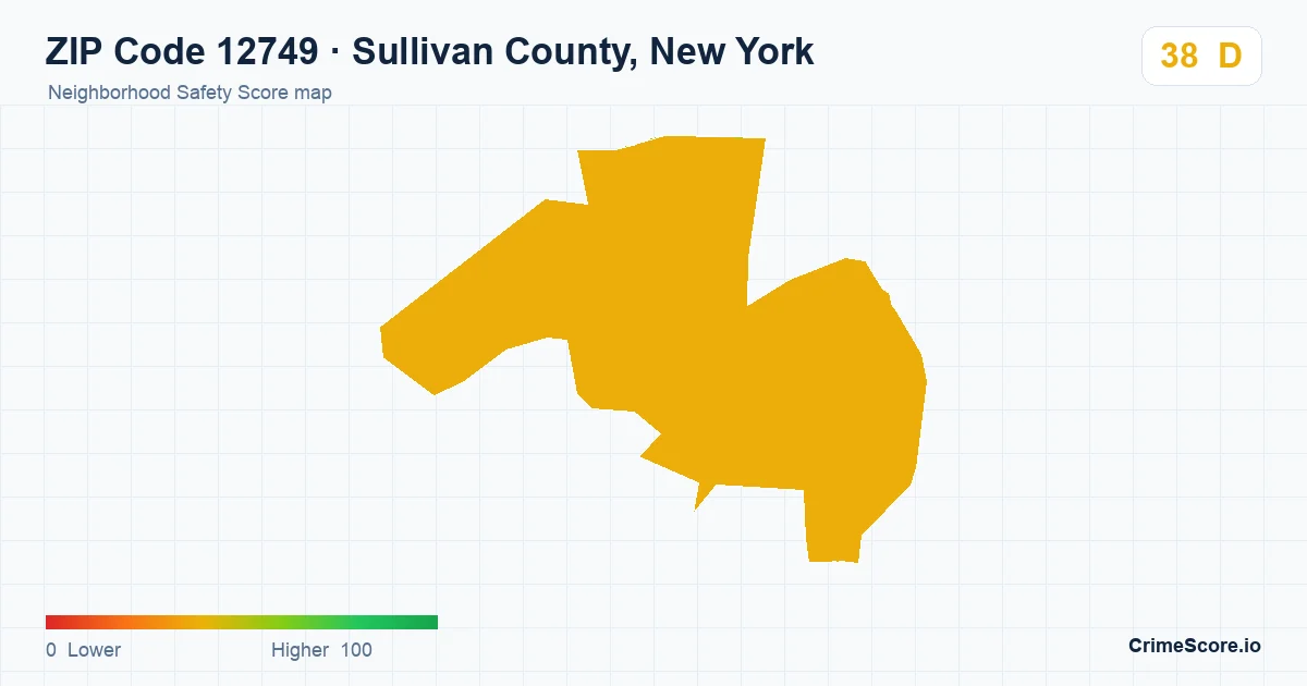 ZIP Code 12749 in Sullivan County, New York neighborhood Safety Score map
