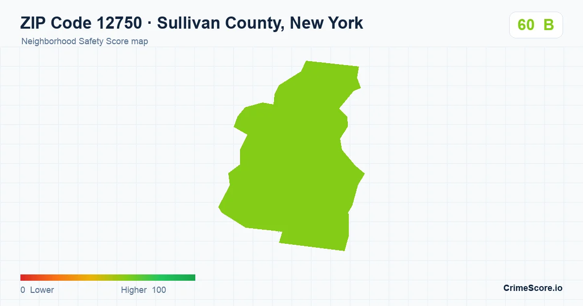 ZIP Code 12750 in Sullivan County, New York neighborhood Safety Score map