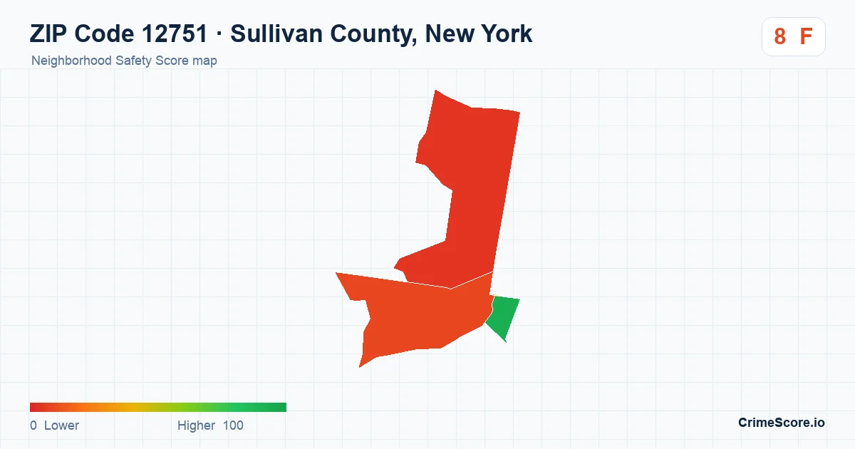 ZIP Code 12751 in Sullivan County, New York neighborhood Safety Score map