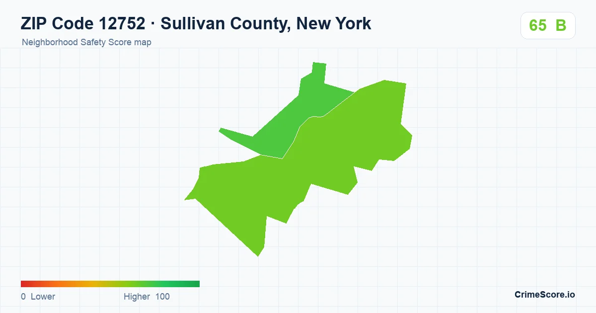 ZIP Code 12752 in Sullivan County, New York neighborhood Safety Score map