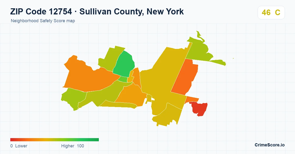 ZIP Code 12754 in Sullivan County, New York neighborhood Safety Score map