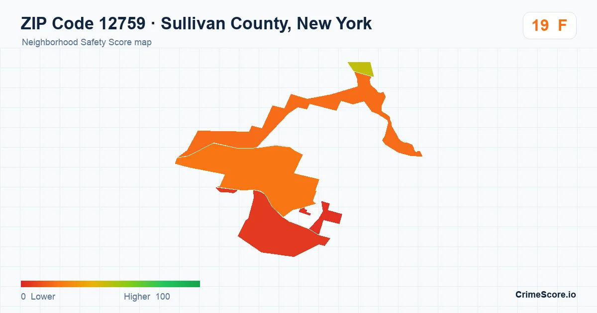 ZIP Code 12759 in Sullivan County, New York neighborhood Safety Score map