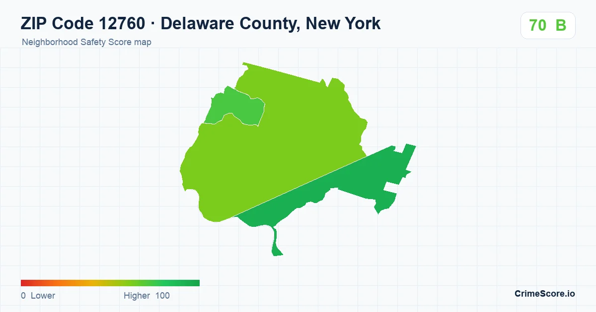 ZIP Code 12760 in Delaware County, New York neighborhood Safety Score map