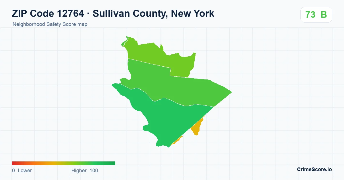 ZIP Code 12764 in Sullivan County, New York neighborhood Safety Score map