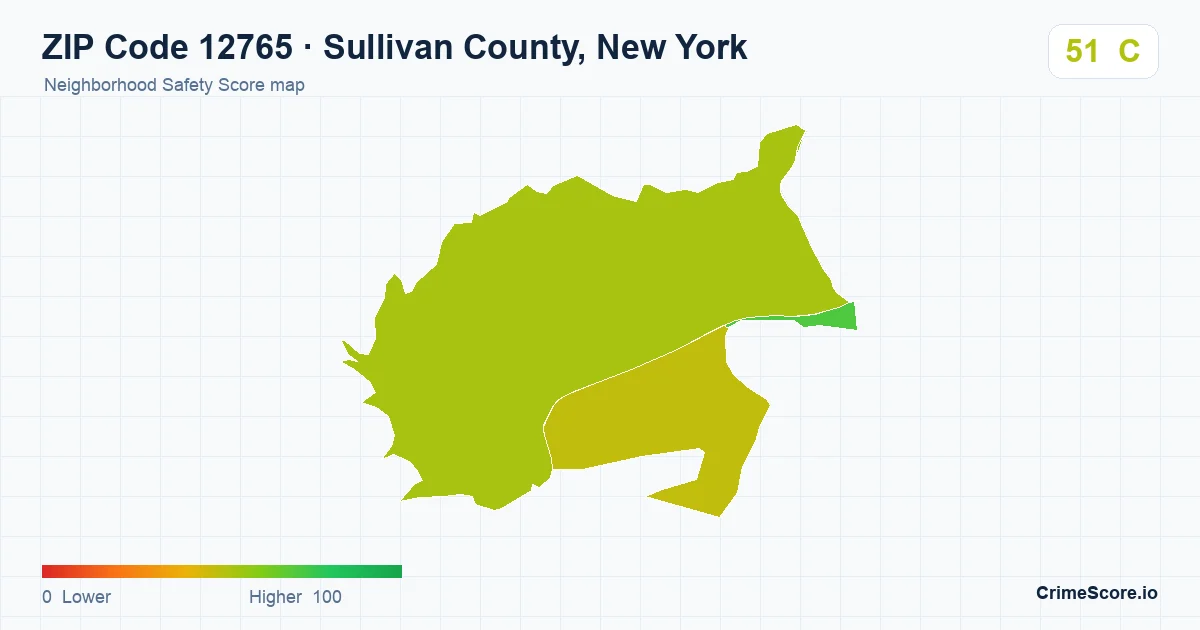ZIP Code 12765 in Sullivan County, New York neighborhood Safety Score map