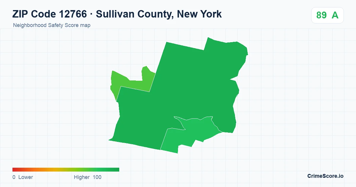 ZIP Code 12766 in Sullivan County, New York neighborhood Safety Score map