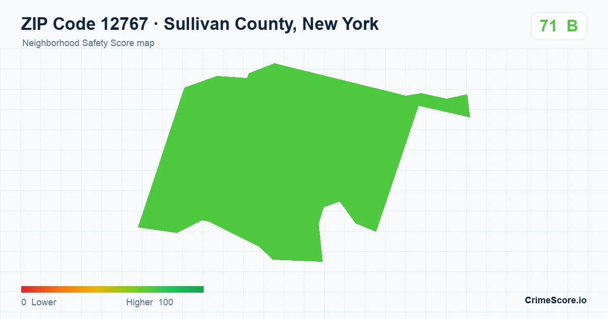 ZIP Code 12767 in Sullivan County, New York neighborhood Safety Score map