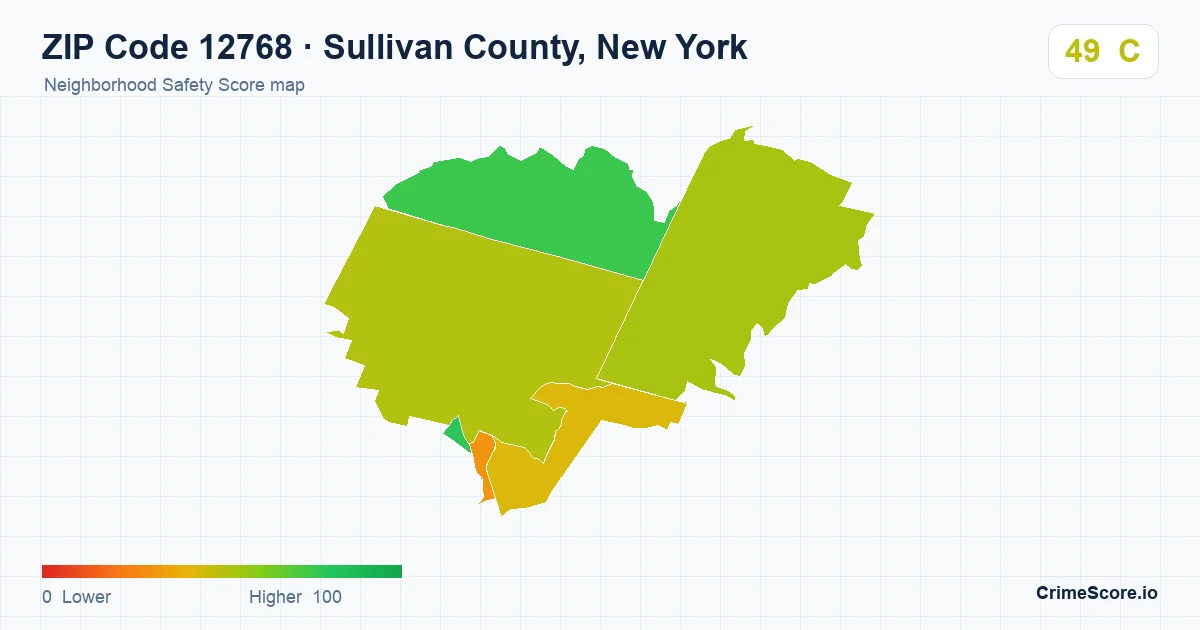 ZIP Code 12768 in Sullivan County, New York neighborhood Safety Score map