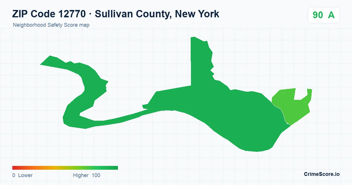 ZIP Code 12770 in Sullivan County, New York neighborhood Safety Score map