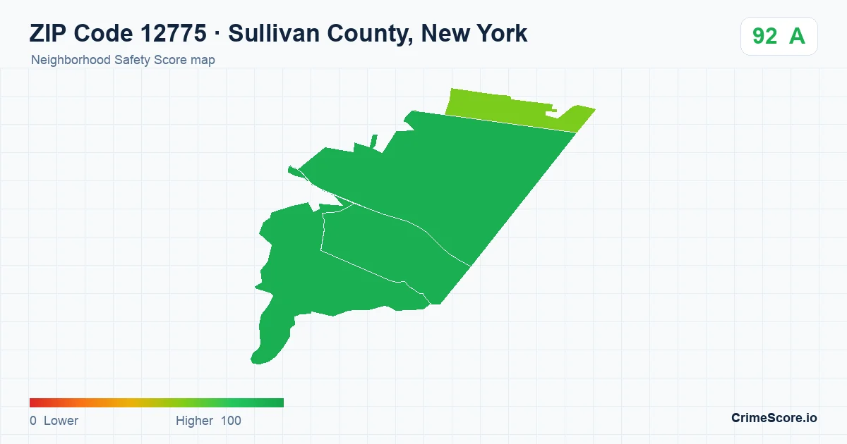 ZIP Code 12775 in Sullivan County, New York neighborhood Safety Score map