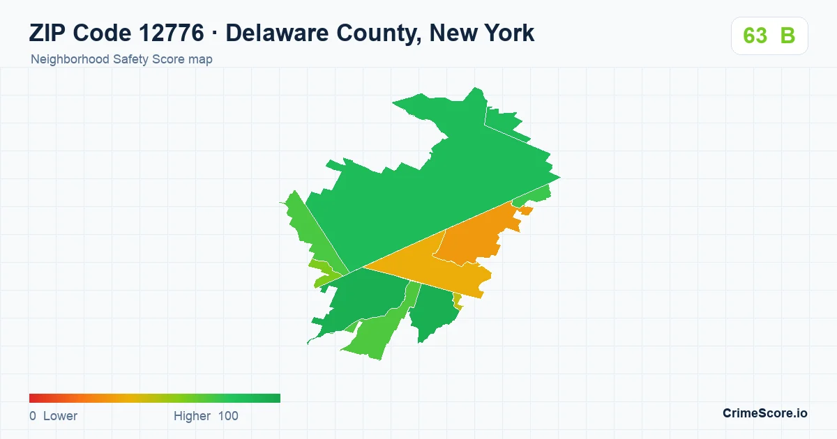 ZIP Code 12776 in Delaware County, New York neighborhood Safety Score map