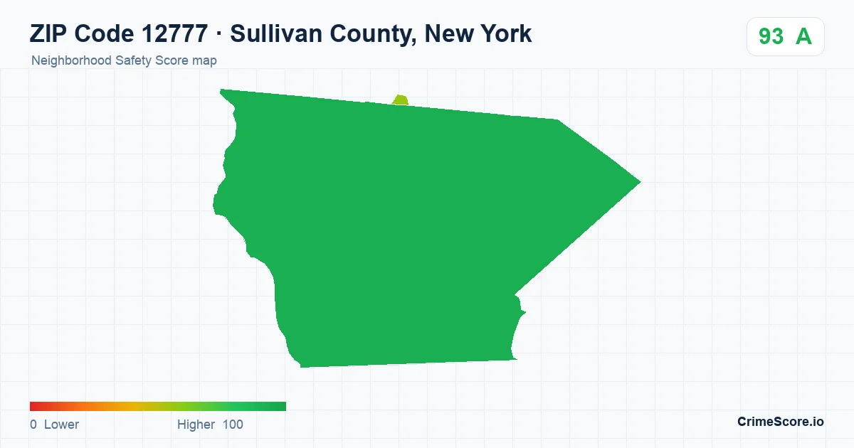ZIP Code 12777 in Sullivan County, New York neighborhood Safety Score map