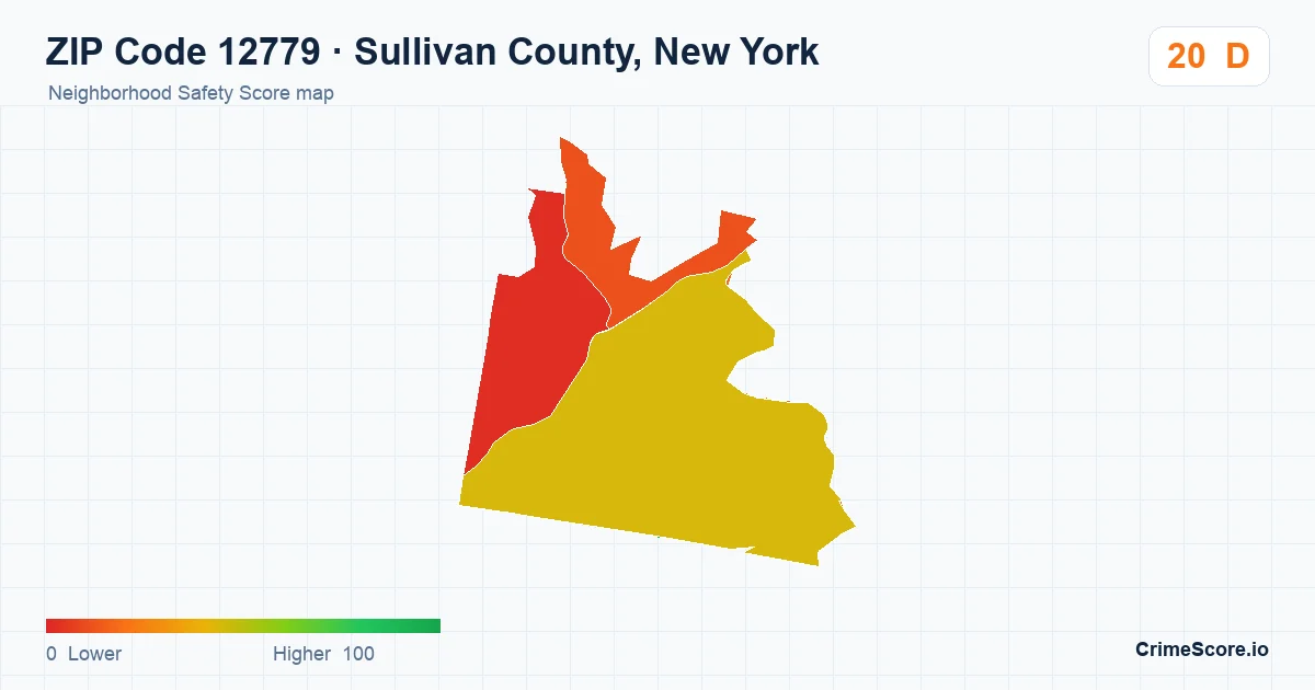 ZIP Code 12779 in Sullivan County, New York neighborhood Safety Score map