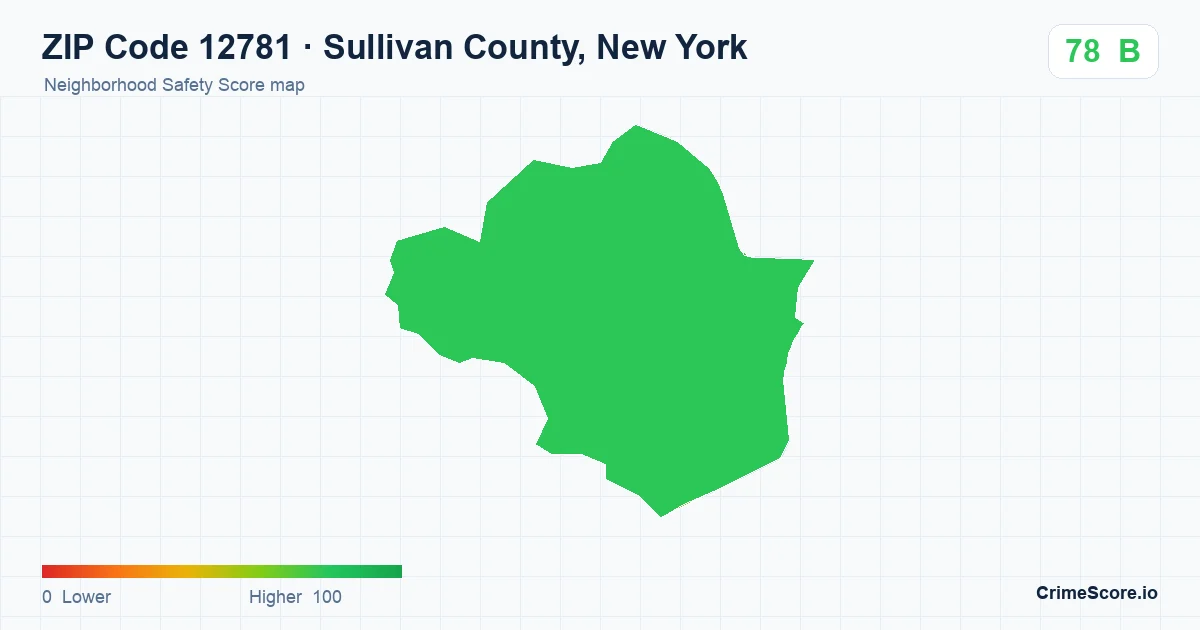 ZIP Code 12781 in Sullivan County, New York neighborhood Safety Score map