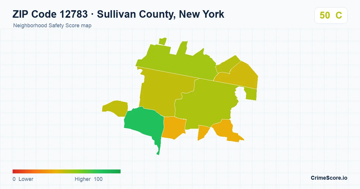 ZIP Code 12783 in Sullivan County, New York neighborhood Safety Score map