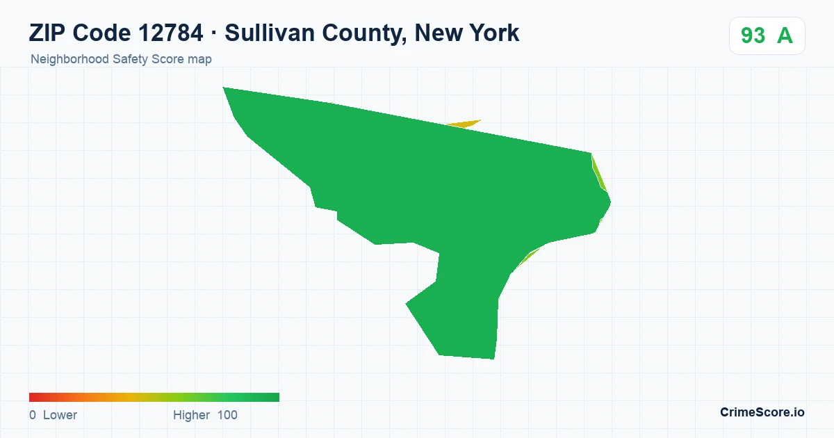 ZIP Code 12784 in Sullivan County, New York neighborhood Safety Score map