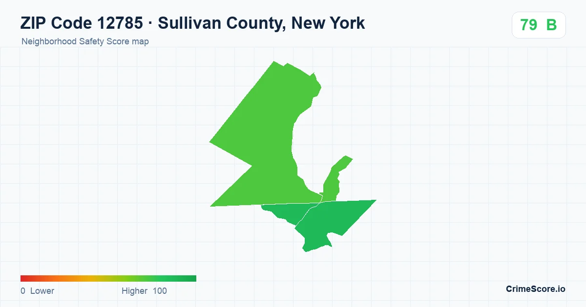 ZIP Code 12785 in Sullivan County, New York neighborhood Safety Score map