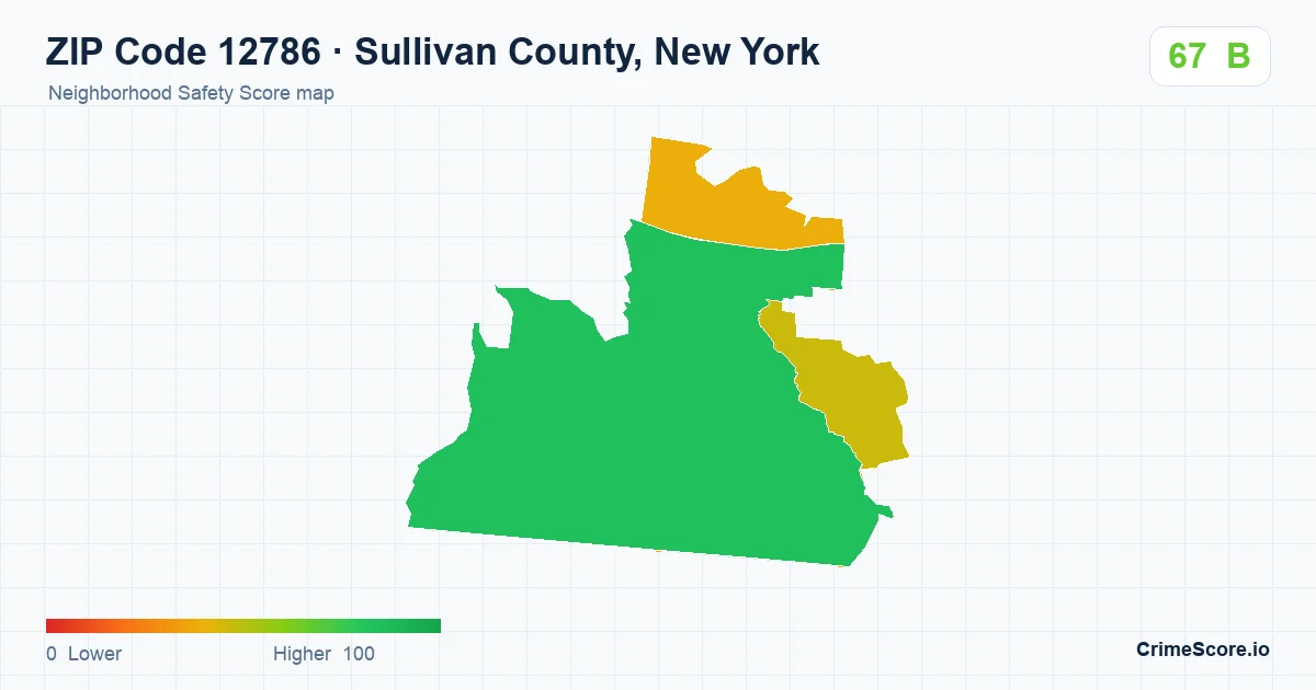 ZIP Code 12786 in Sullivan County, New York neighborhood Safety Score map
