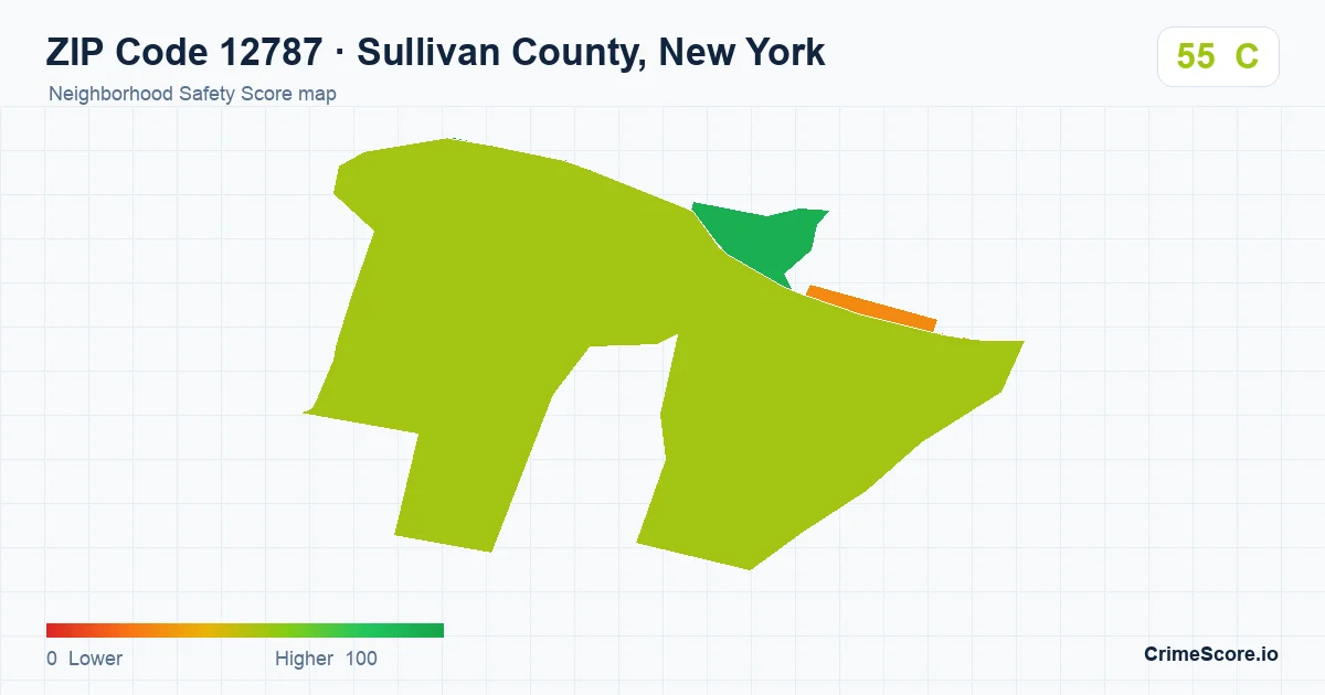 ZIP Code 12787 in Sullivan County, New York neighborhood Safety Score map