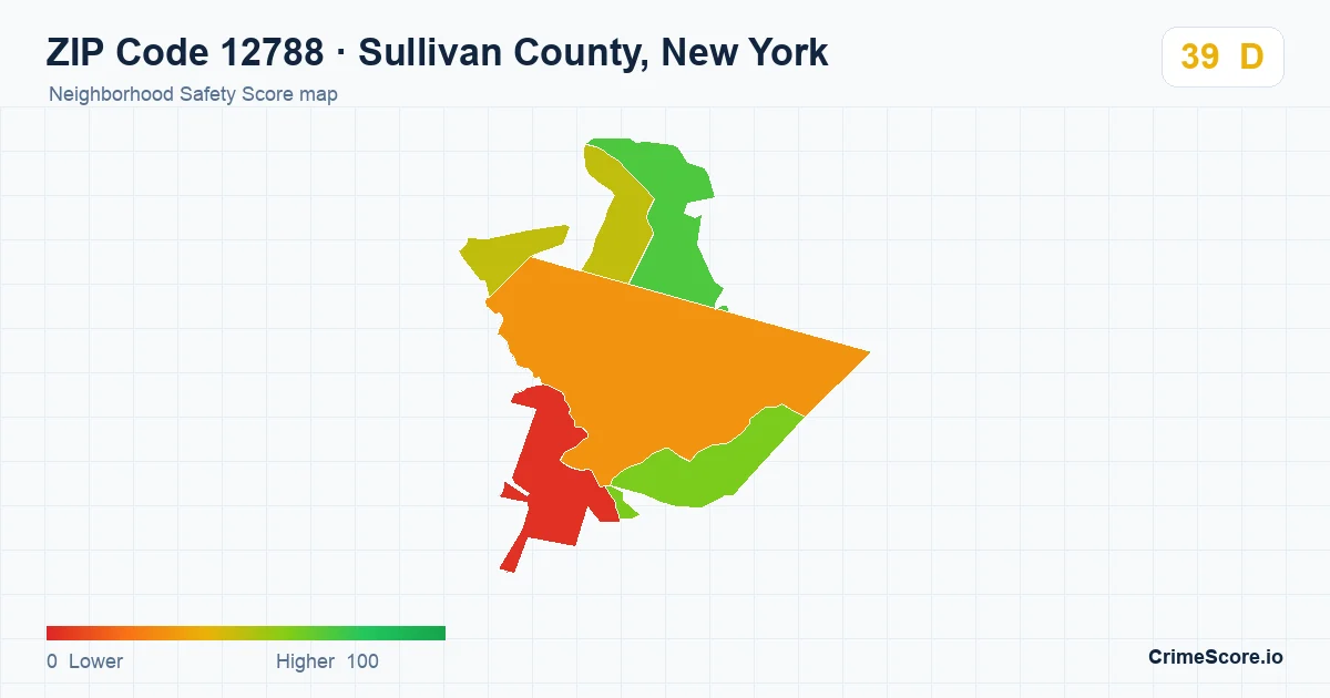 ZIP Code 12788 in Sullivan County, New York neighborhood Safety Score map