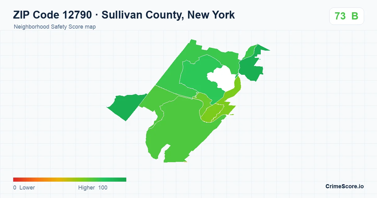 ZIP Code 12790 in Sullivan County, New York neighborhood Safety Score map