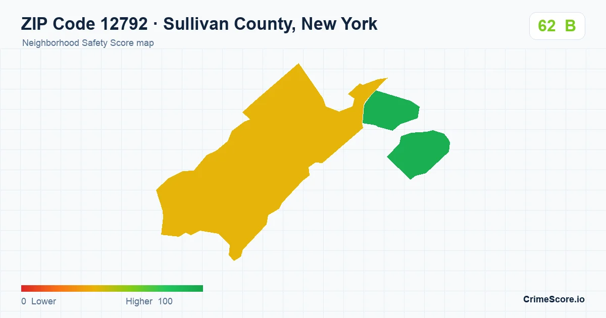 ZIP Code 12792 in Sullivan County, New York neighborhood Safety Score map