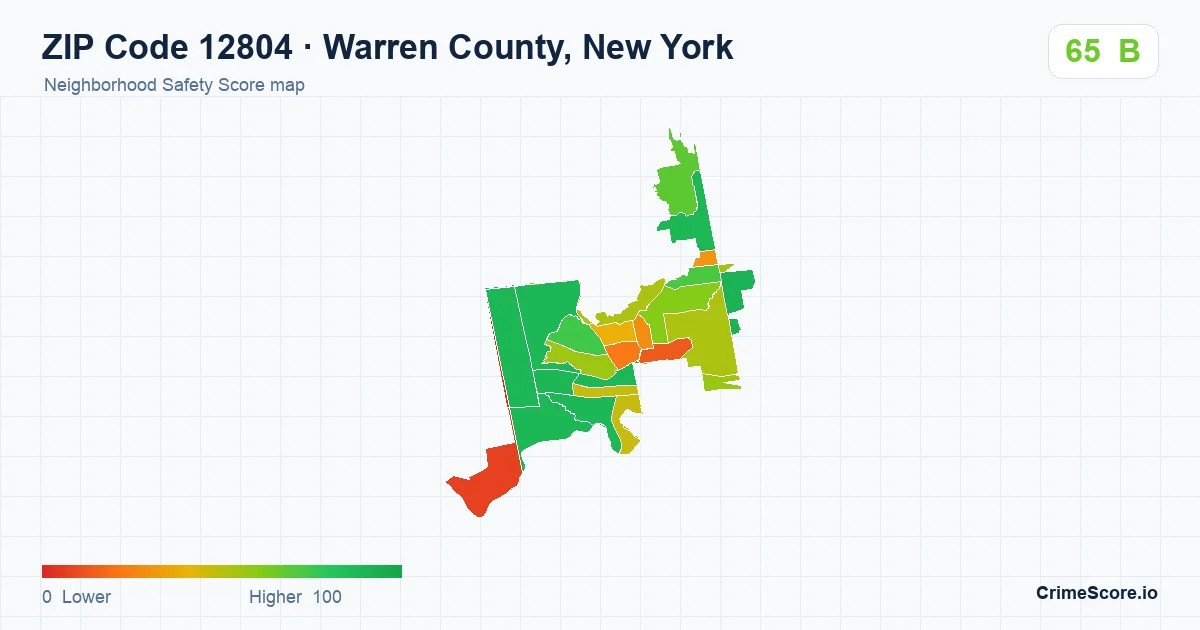 ZIP Code 12804 in Warren County, New York neighborhood Safety Score map