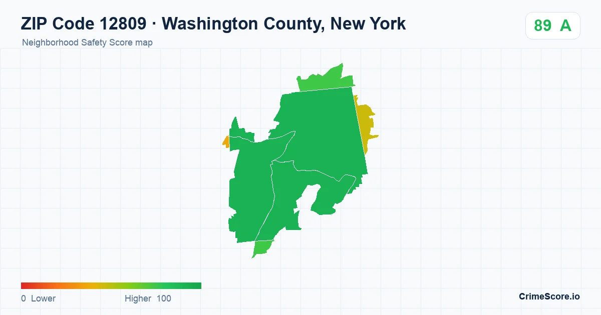 ZIP Code 12809 in Washington County, New York neighborhood Safety Score map