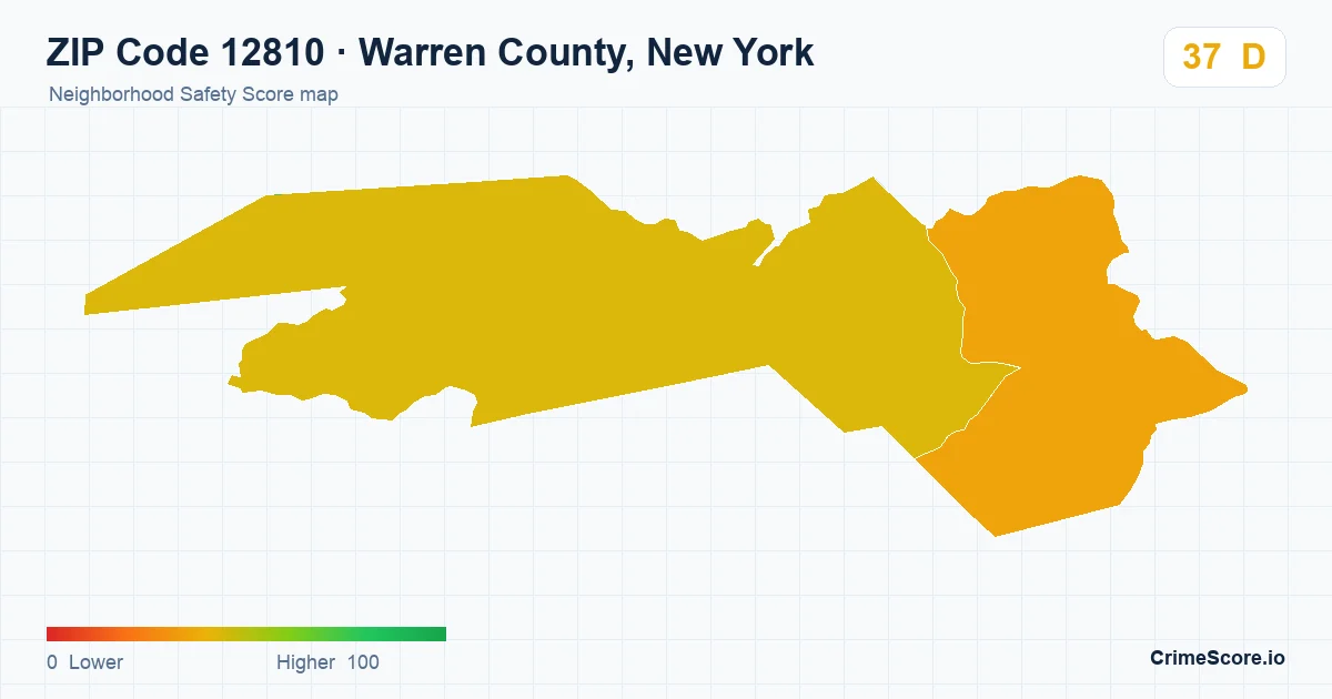 ZIP Code 12810 in Warren County, New York neighborhood Safety Score map